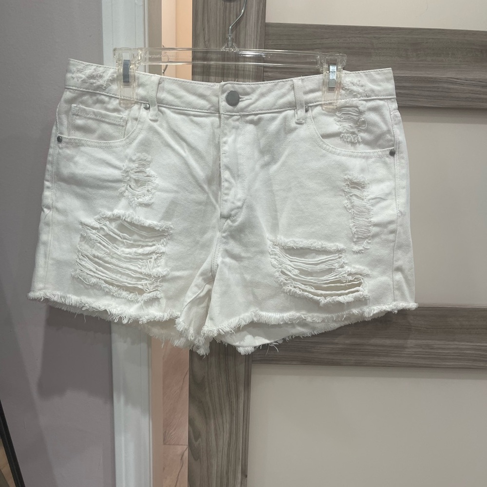 RACHEL Rachel Roy White Jean Shorts Distressed Frayed Hem